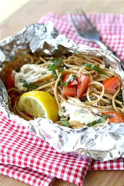 grilled tomato and goat cheese pasta