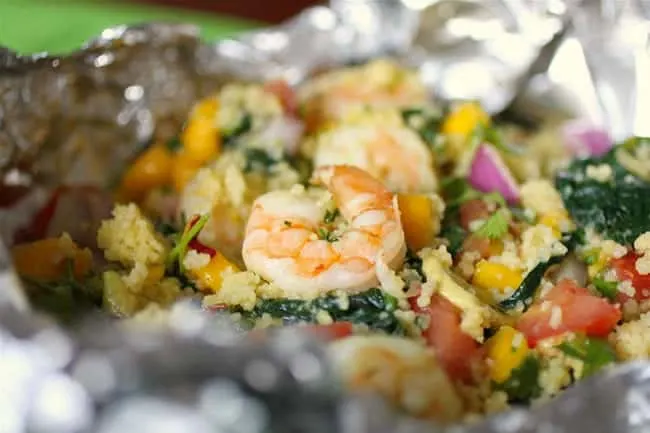 shrimp and kale with mango salsa