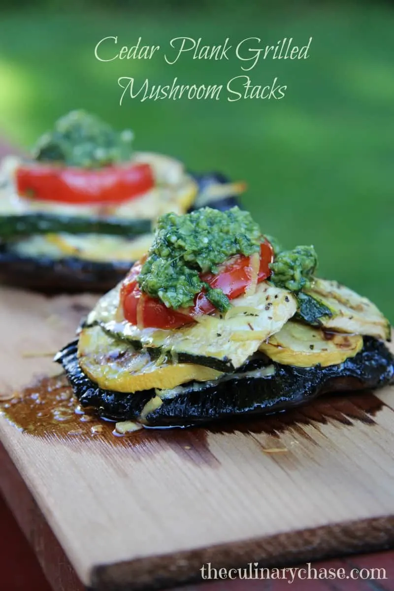 Cedar Planked Grilled Mushroom Stacks