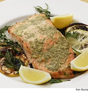 Grilled Salmon with Mustard and Herbs