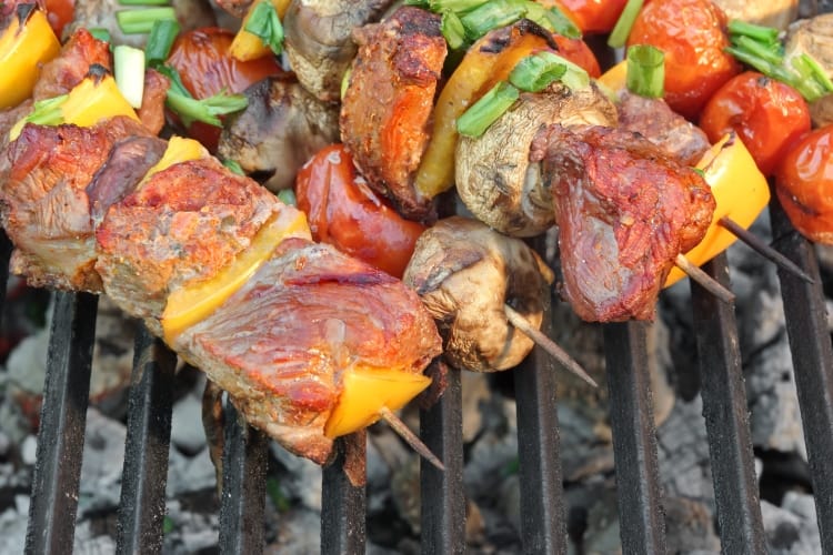 Homemade Beef Shish Kabobs With Peppers And Mushrooms