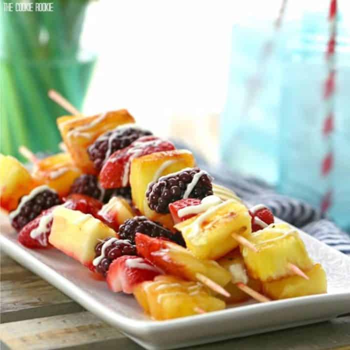 Grilled Fruit Kebabs with White Chocolate Drizzle